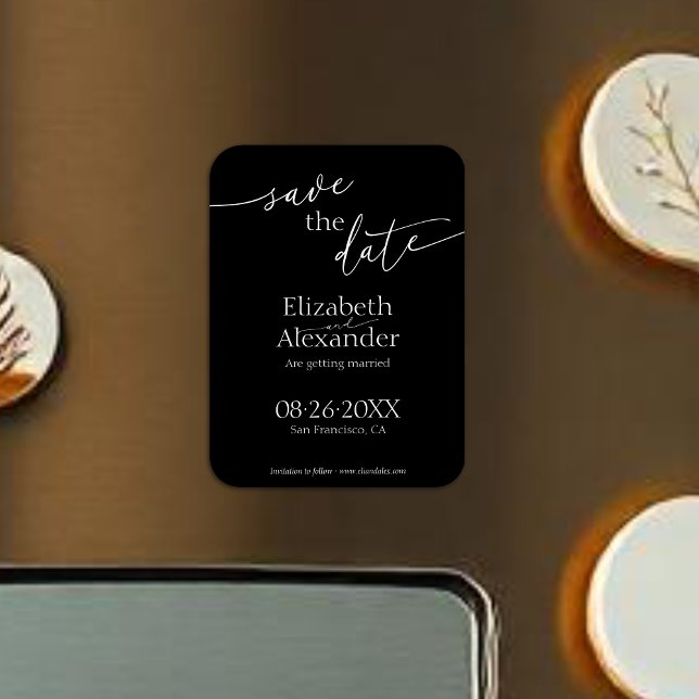 Minimal Black & White Script Fancy Save the Date Magnet (Creator Uploaded)