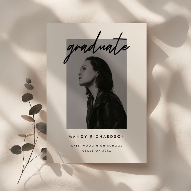 Minimal Black White Script Photo Graduation Party Invitation (Creator Uploaded)