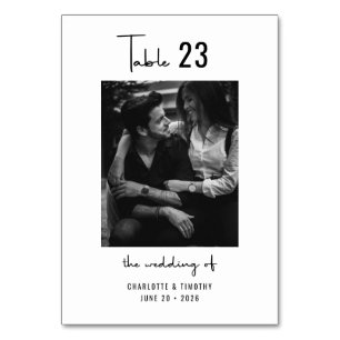 Minimal Black White Script Photo Wedding Table Number