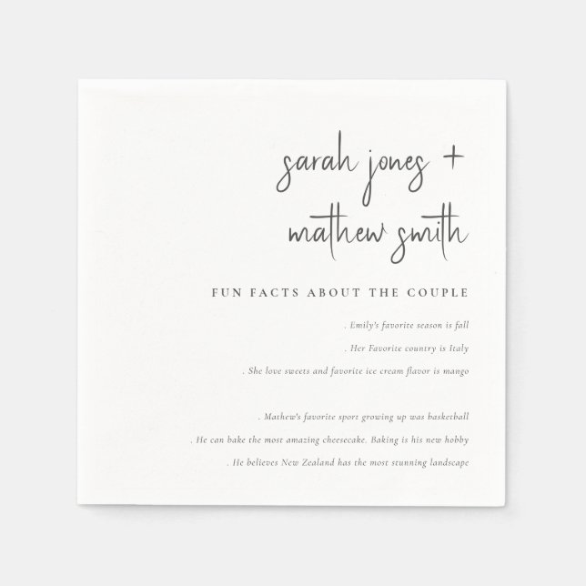 Minimal Black & White Script Typography Fun Facts  Napkin (Front)