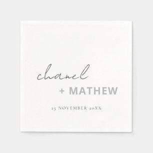 Minimal Black White Script Typography Wedding Napkin