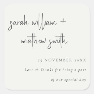 Minimal Black White Script Typography Wedding Square Sticker