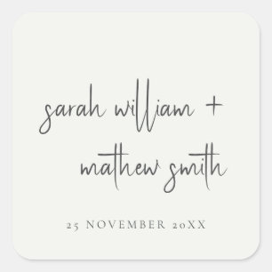 Minimal Black White Script Typography Wedding Square Sticker