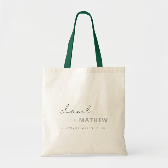 Minimal Black White Script Typography Wedding Tote Bag (Front)