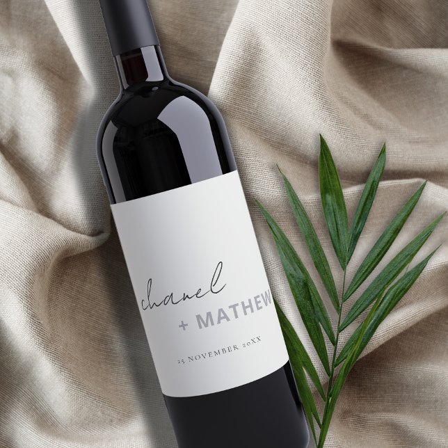 Minimal Black White Script Typography Wedding Wine Label (Creator Uploaded)