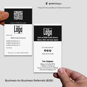 Minimal Black & White Services QR Code B2B Referral Card