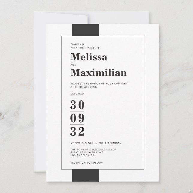Minimal black & white simple bold photo wedding invitation (Front)