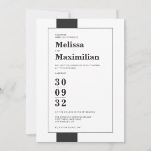 Minimal black & white simple modern bold wedding invitation
