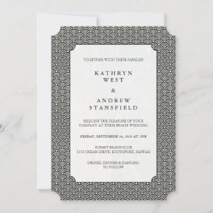 Minimal Black + White Small Japanese Waves Wedding Invitation
