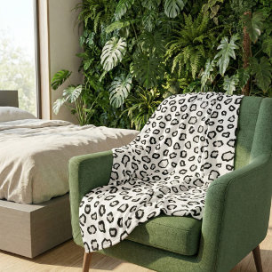 Minimal Black & White Snow Leopard Inspired Print Fleece Blanket