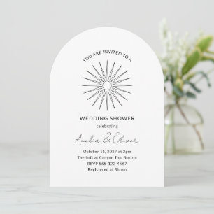 Minimal Black White Sunburst Lines Wedding Shower Invitation