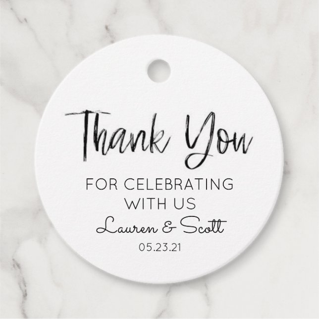 Minimal Black & White Thank You Wedding Favour Tag (Front)