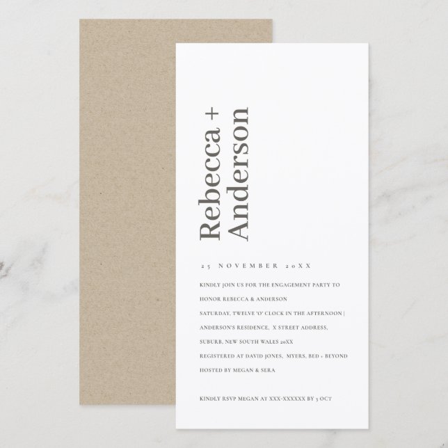 MINIMAL BLACK & WHITE TYPOGRAPHY ENGAGEMENT INVITE (Front/Back)