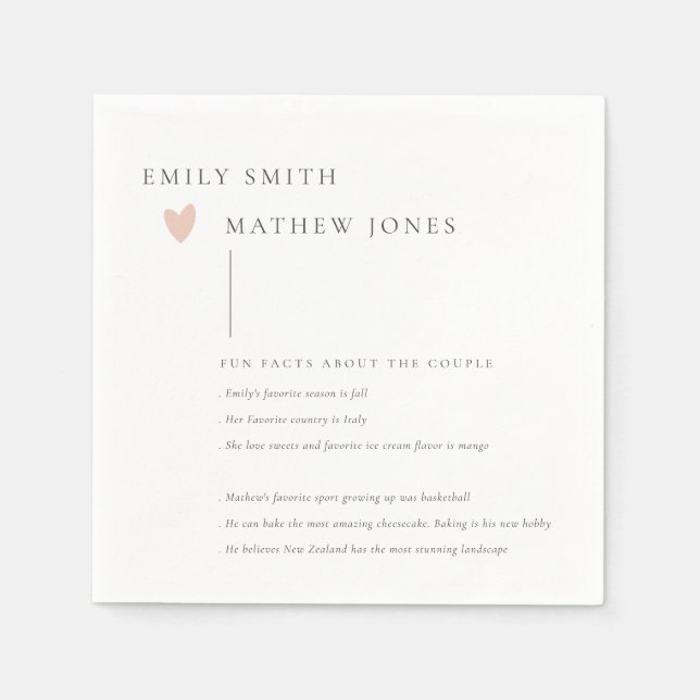 Minimal Black White Typography Pink Heart Fun Fact Napkin (Front)