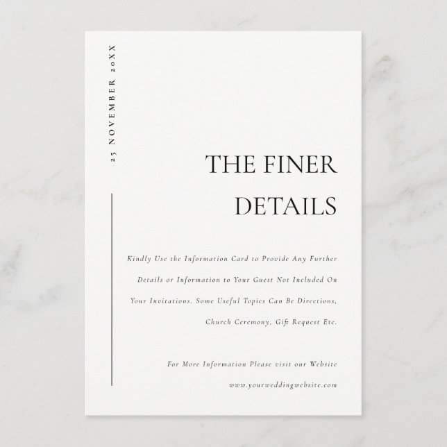 Minimal Black White Typography Wedding Details Enclosure Card (Front)