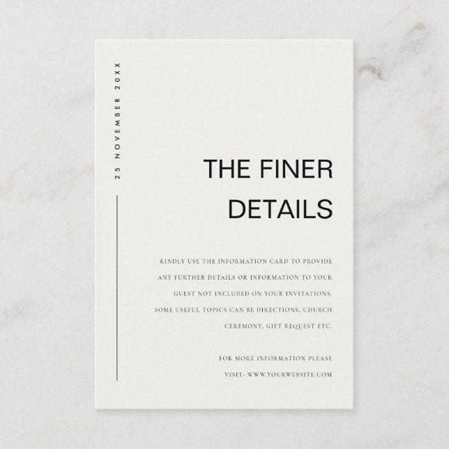 MINIMAL BLACK WHITE TYPOGRAPHY WEDDING DETAILS ENCLOSURE CARD (Front)