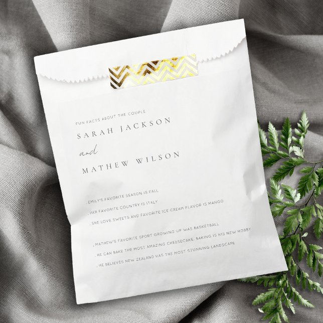 Minimal Black & White Typography Wedding Fun Facts Favour Bags (Creator Uploaded)