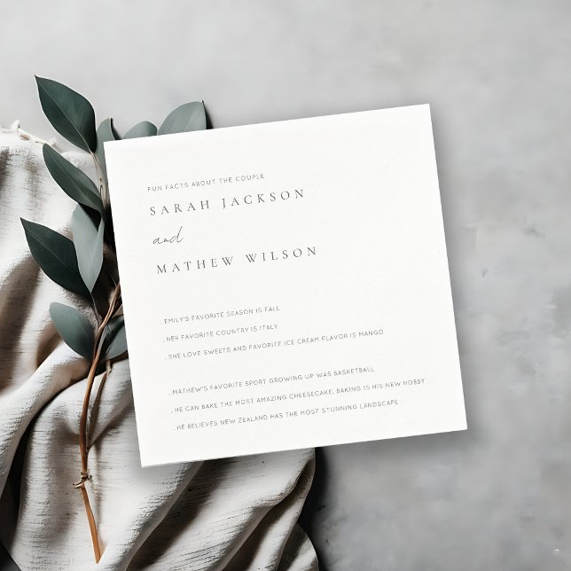 Minimal Black & White Typography Wedding Fun Facts Napkin (Creator Uploaded)