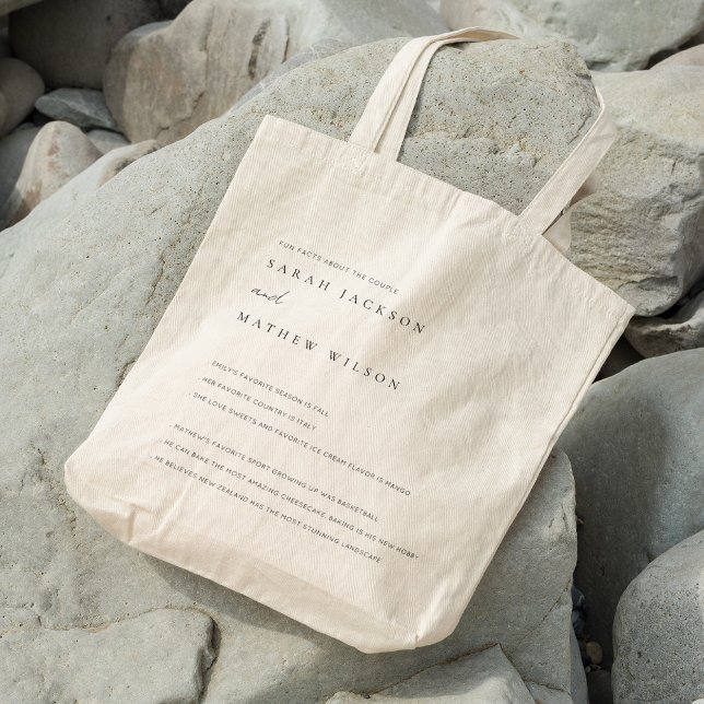 Minimal Black & White Typography Wedding Fun Facts Tote Bag (Creator Uploaded)