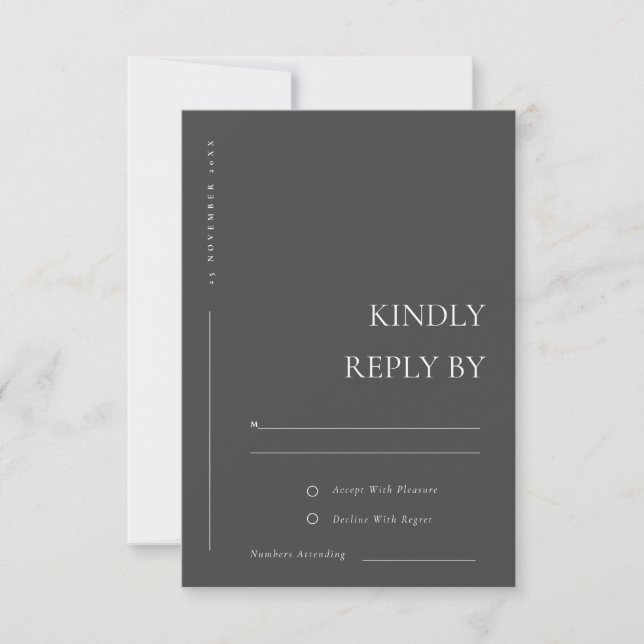 MINIMAL BLACK WHITE TYPOGRAPHY WEDDING RSVP CARD (Front)