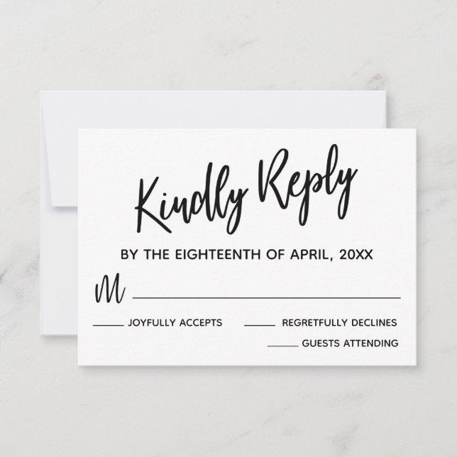 Minimal Black & White Typography Wedding RSVP Card (Front)