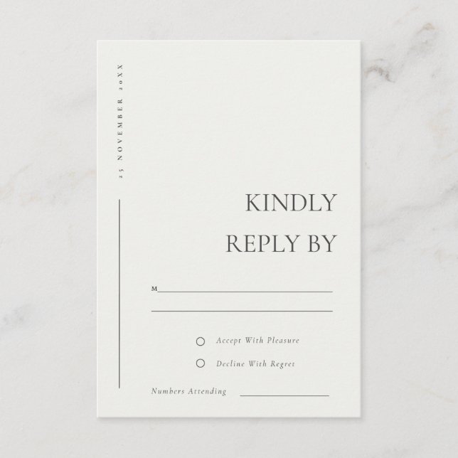 MINIMAL BLACK WHITE TYPOGRAPHY WEDDING RSVP ENCLOSURE CARD (Front)