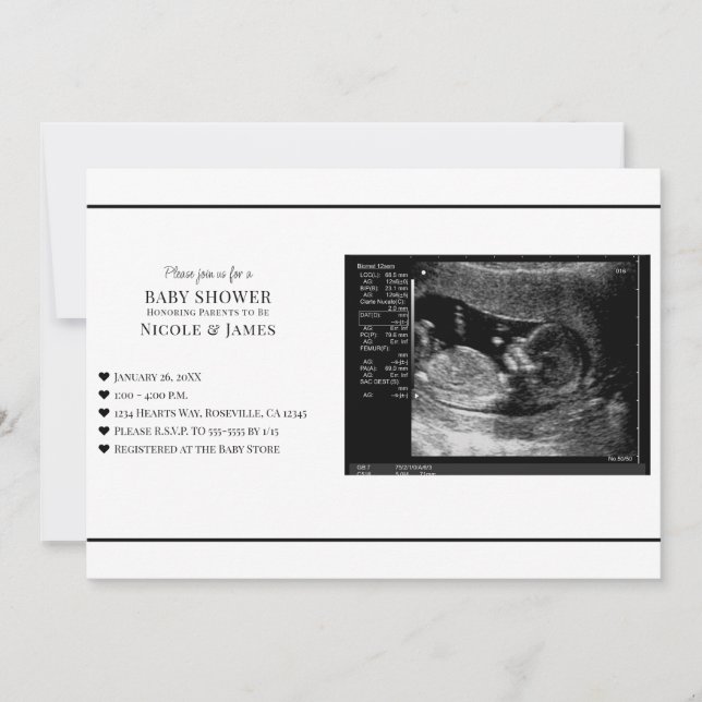 Minimal Black & White Ultrasound Photo Baby Shower Invitation (Front)