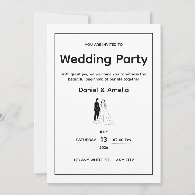 Minimal Black & White Wedding Invitation (Front)
