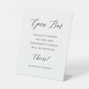 Minimal Black & White Wedding Open Bar Pedestal Sign