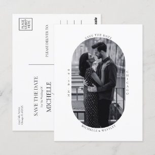Minimal Black & White Wedding Photo Save the Date Postcard