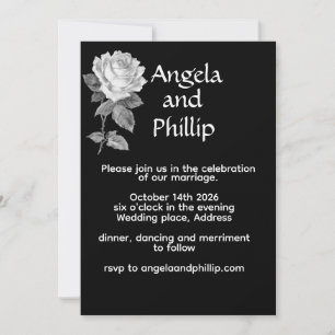 Minimal Black & White With Roses Wedding Invitation