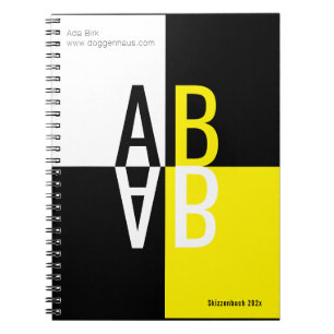 Minimal Black Yellow White Initials Notebook