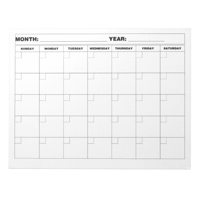 Minimal Blank Calendar Notepad (Front)