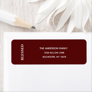 Minimal BLESSED   Deep Red Holiday Address Label