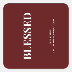 Minimal BLESSED Deep Red Holiday Square Sticker