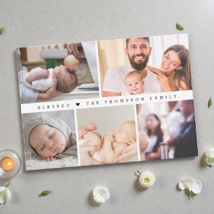 Minimal Blessed Heart Baptism Photo Collage Thank You Card