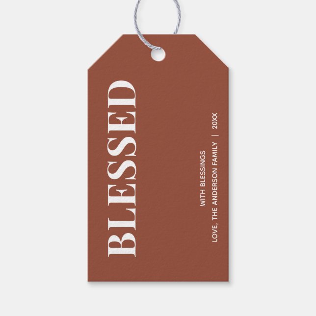 Minimal BLESSED | Terracotta Holiday Gift Tags (Front)