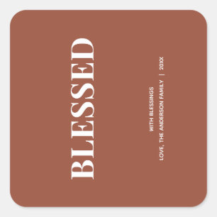 Minimal BLESSED   Terracotta Holiday Square Sticker