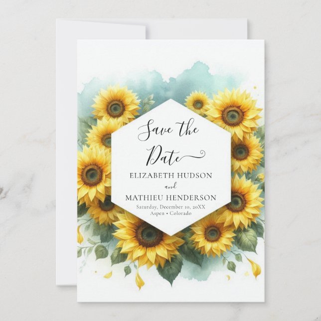 Minimal Bloom Sunflower Wedding Save The Date (Front)