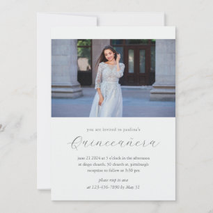 Minimal Blue 15 Years Birthday Quinceañera Photo Invitation