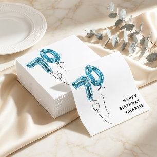Minimal Blue 70 Balloon 70th Birthday Party Napkin