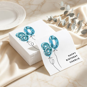 Minimal Blue 80 Balloon 80th Birthday Party Napkin