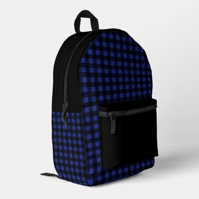 Minimal Blue and Black Plaid Pattern Printed Backpack (Back Corner Left)
