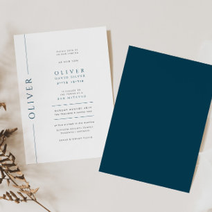 Minimal Blue and White Bar Mitzvah Typography  Invitation