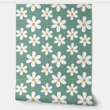 Minimal Blue and White Daisies Boho Peel and Stick
