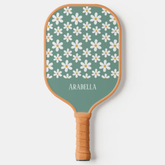 Minimal Blue and White Daisies Personalised Boho Pickleball Paddle