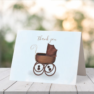 Minimal Blue Baby Carriage Thank You Note Card