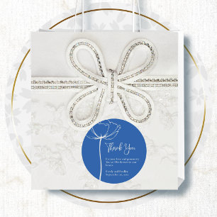 Minimal Blue Background Floral Wedding Thank You Classic Round Sticker