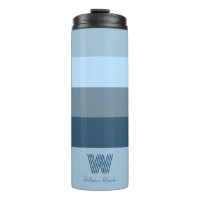 Minimal Blue Bars Monogram Thermal Tumbler