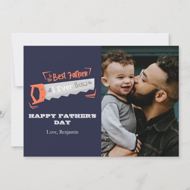 Minimal Blue Best Father - Father's Day Photo Card (Front)
